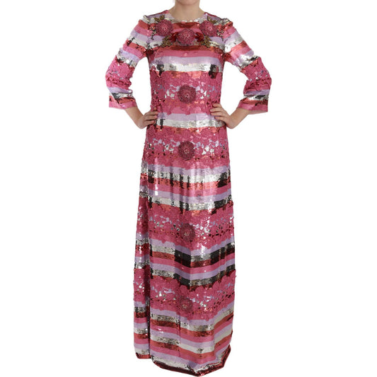 Dolce & Gabbana Opulent Pink Sequined Floor-Length Dress Dolce & Gabbana Maroon