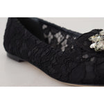 Dolce & Gabbana Black Taormina Lace Crystals Flats Shoes