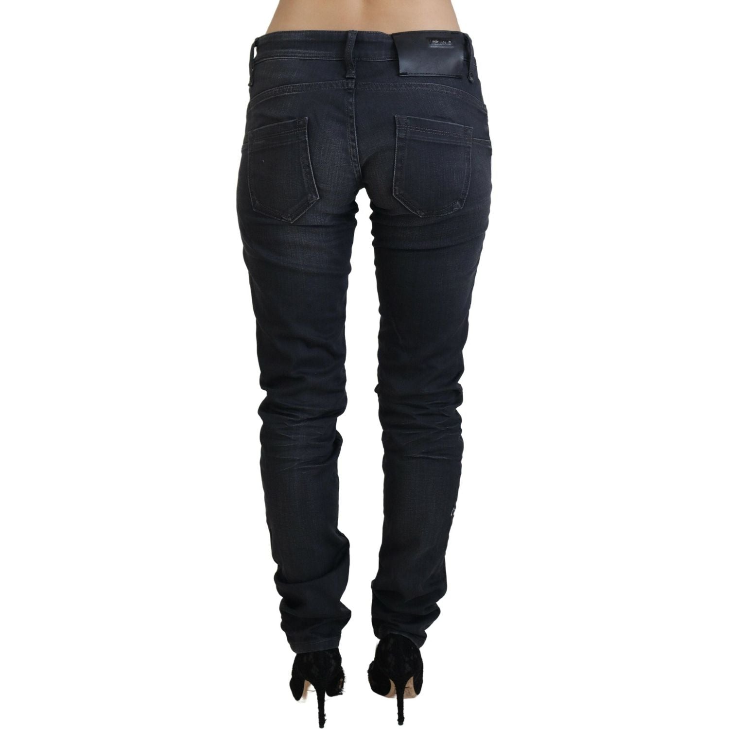 Acht Black Washed Low Waist Slim Fit Cotton Denim Jeans