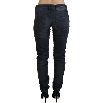 Acht Black Washed Low Waist Slim Fit Cotton Denim Jeans