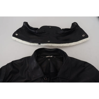 Dolce & Gabbana Black Lamb Leather Collared Men Coat Jacket