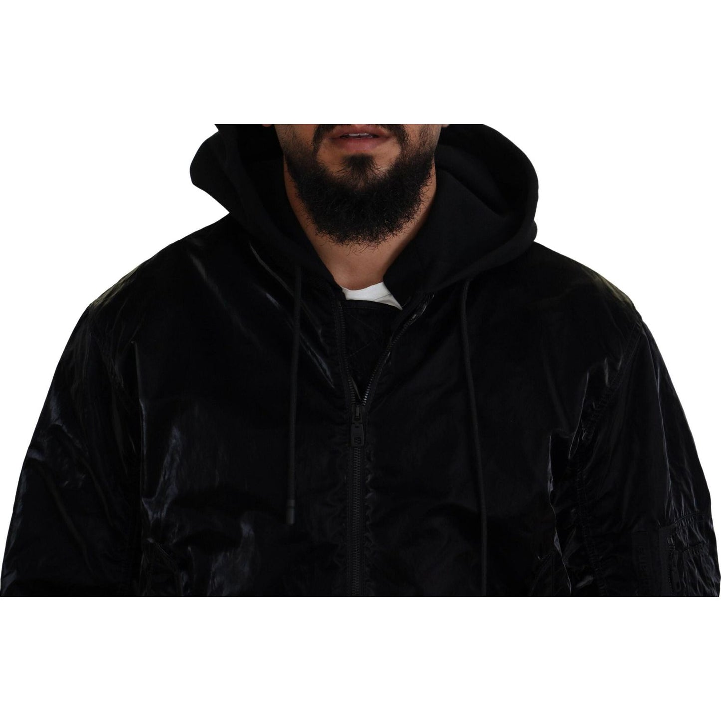Dolce & Gabbana Black Nylon Hooded Full Zip Bomber Jacket