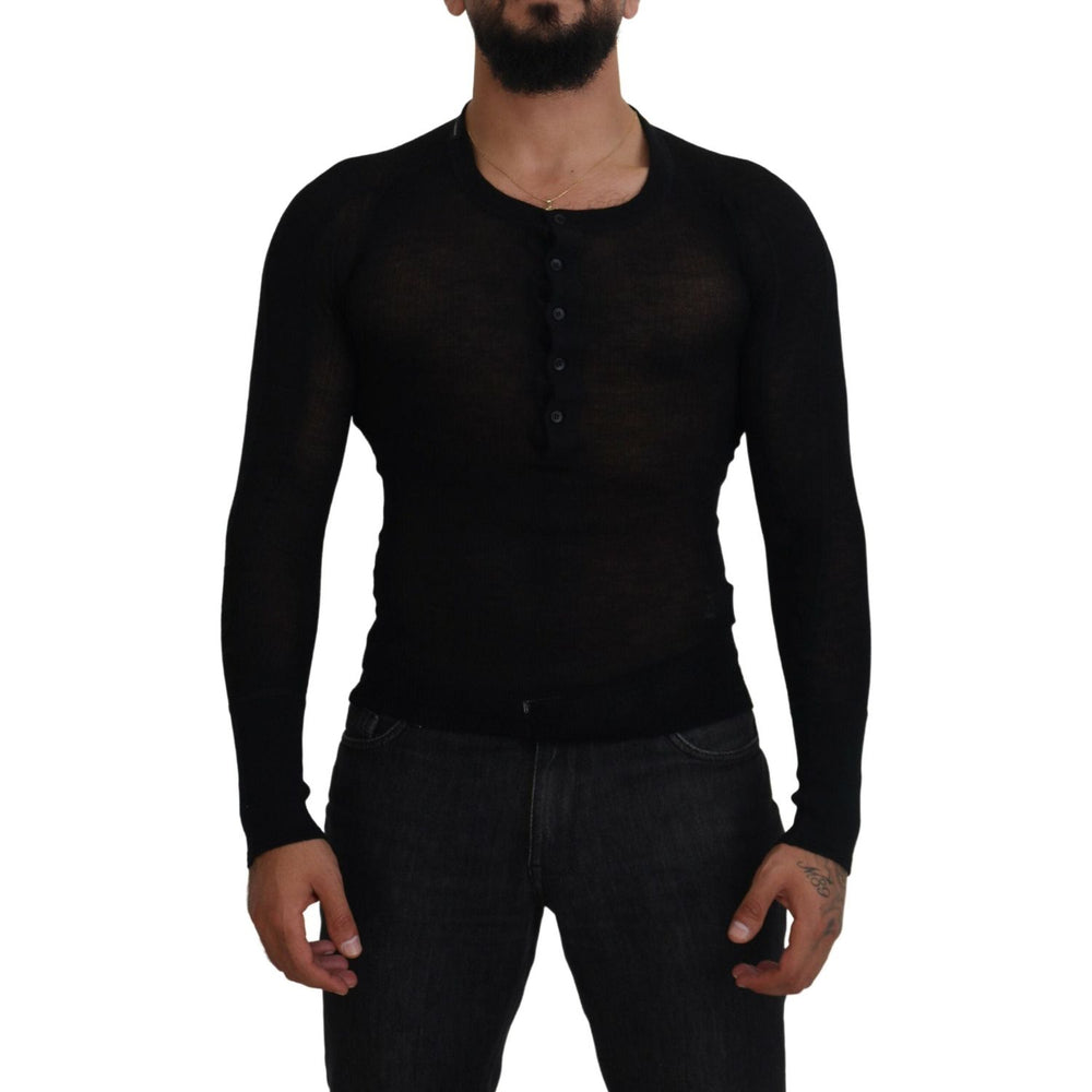 Dolce & Gabbana Black Cashmere Button Pullover Sweater