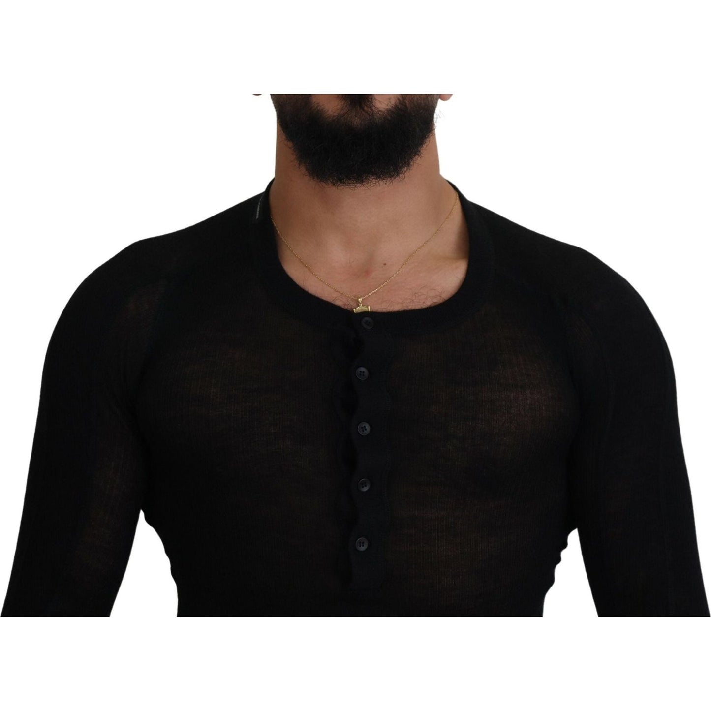 Dolce & Gabbana Black Cashmere Button Pullover Sweater