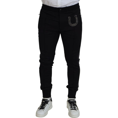 Dolce & Gabbana Black Wool Horseshoe Jogger Pants