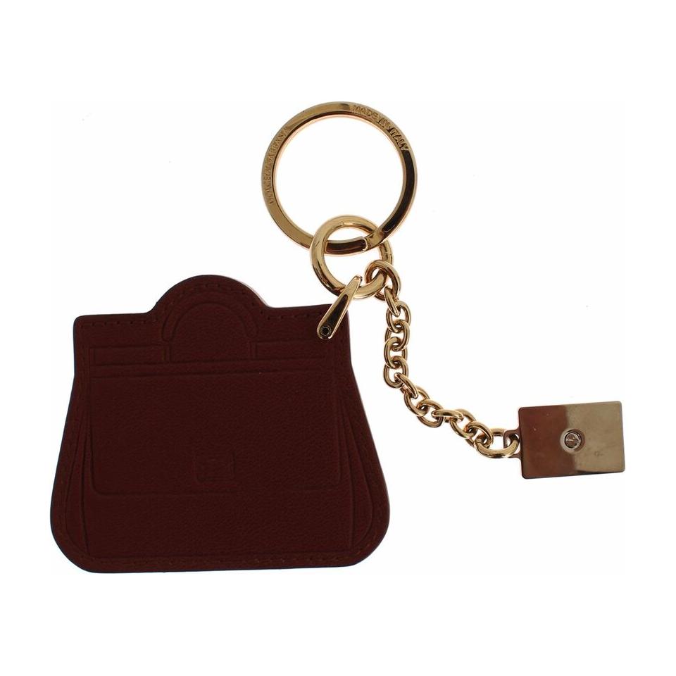 Dolce & Gabbana Brown Leather Miss SICILY Gold Finder Chain Keychain