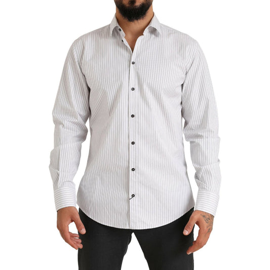 Dolce & Gabbana Elegant White Striped Cotton Dress Shirt Dolce & Gabbana Light Gray