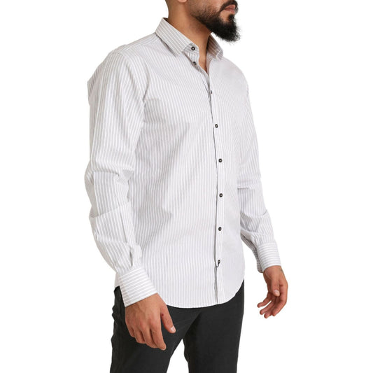Dolce & Gabbana Elegant White Striped Cotton Dress Shirt Dolce & Gabbana Light Gray