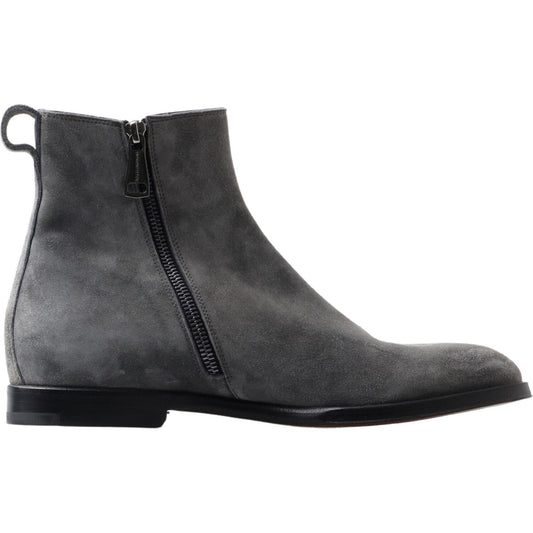 Dolce & Gabbana Gray Leather Men Ankle Boots Shoes