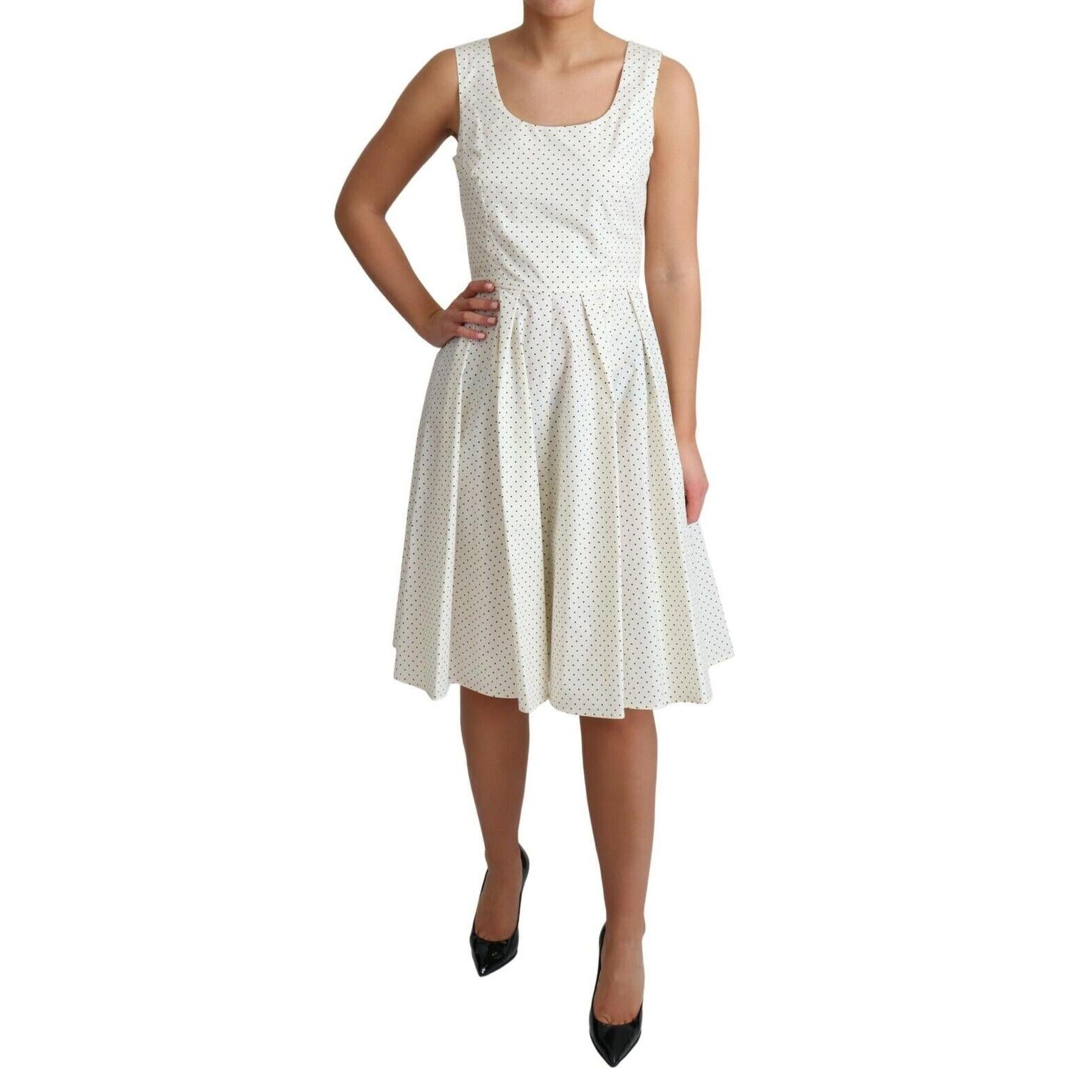Dolce & Gabbana White Polka Dotted Cotton A-Line Dress