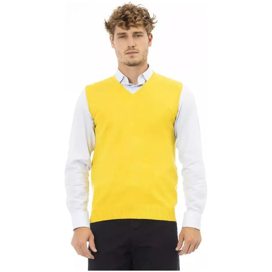 Alpha Studio Yellow Viscose Men Vest Alpha Studio Dark Slate Gray