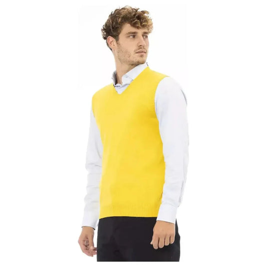 Alpha Studio Yellow Viscose Men Vest Alpha Studio White Smoke