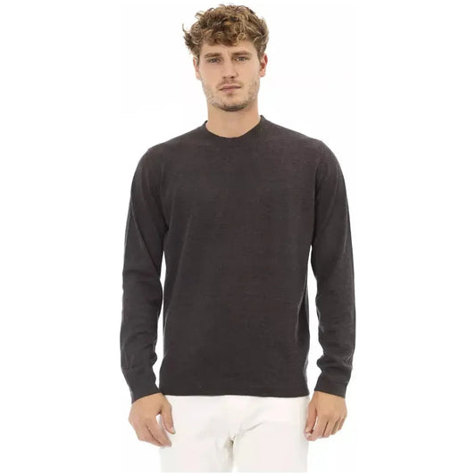 Alpha Studio Brown Cotton Men Sweater Alpha Studio Dark Slate Gray