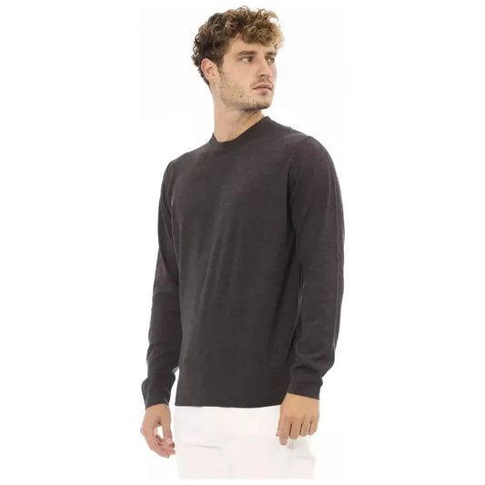 Alpha Studio Brown Cotton Men Sweater Alpha Studio Dark Slate Gray