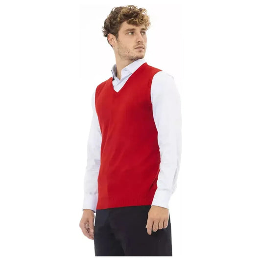 Alpha Studio Red Viscose Men Vest Alpha Studio Firebrick