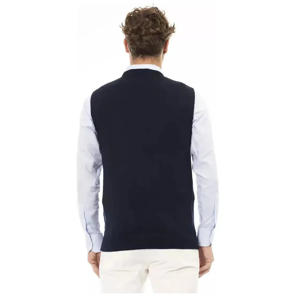 Alpha Studio Blue Viscose Sleveless Jacket