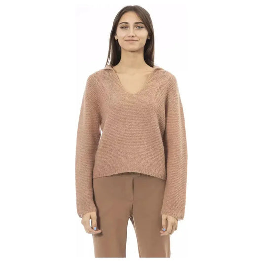 Alpha Studio Beige Merino Wool Women Sweater Alpha Studio Rosy Brown