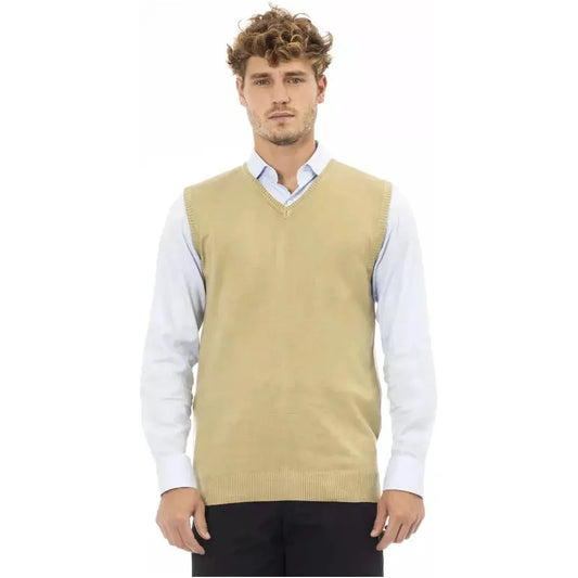 Alpha Studio Beige Viscose Men Vest Alpha Studio Tan