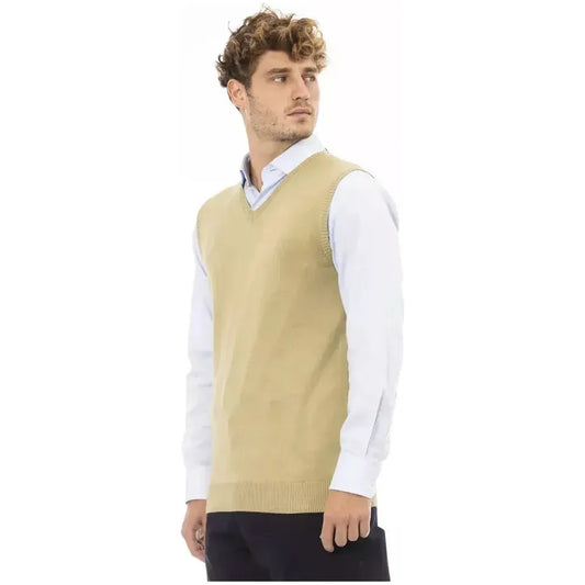 Alpha Studio Beige Viscose Men Vest Alpha Studio Tan