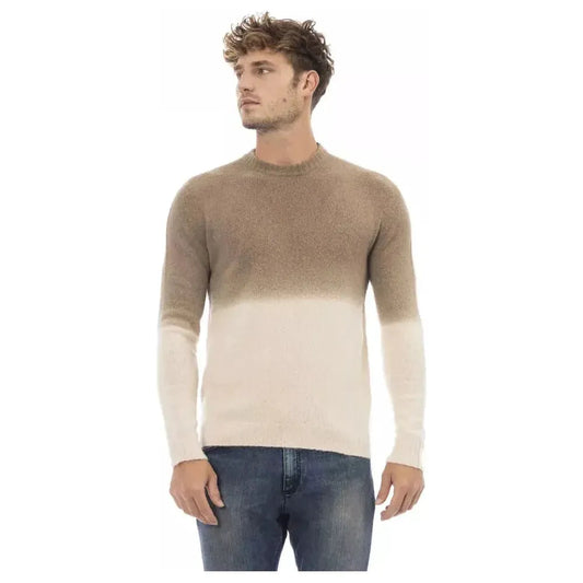 Alpha Studio Beige Alpaca Men Sweater Alpha Studio Rosy Brown