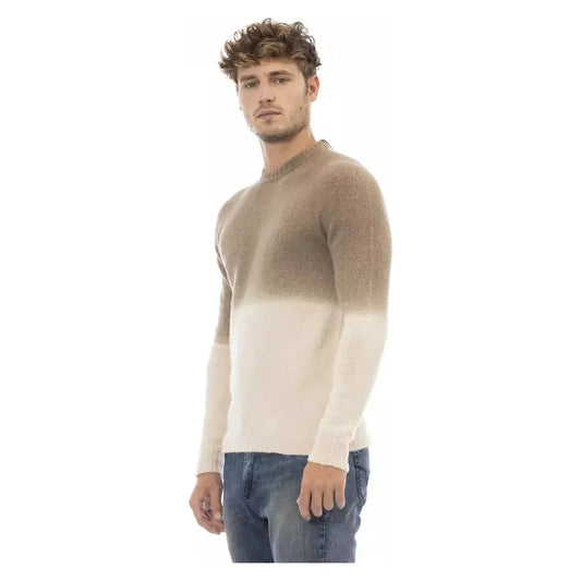 Alpha Studio Beige Alpaca Men Sweater Alpha Studio Rosy Brown