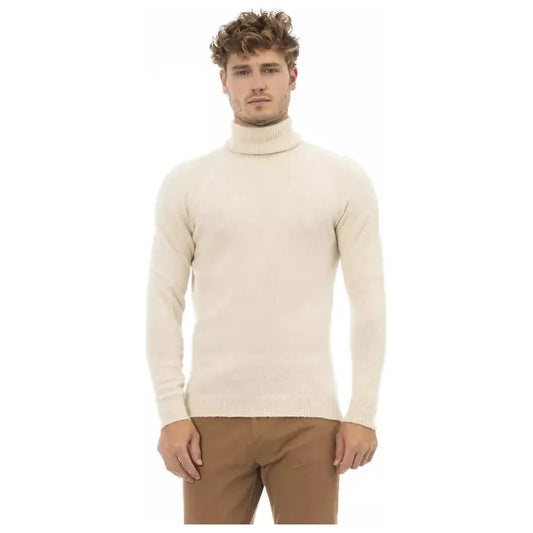 Alpha Studio Beige Alpaca Men Sweater Alpha Studio Light Gray