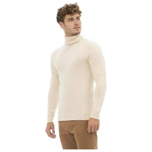 Alpha Studio Beige Alpaca Men Sweater Alpha Studio Light Gray