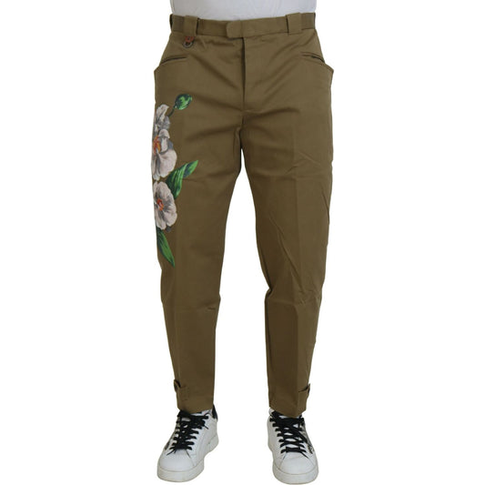 Dolce & Gabbana Exquisite Floral Beige Chino Pants Dolce & Gabbana Dark Olive Green
