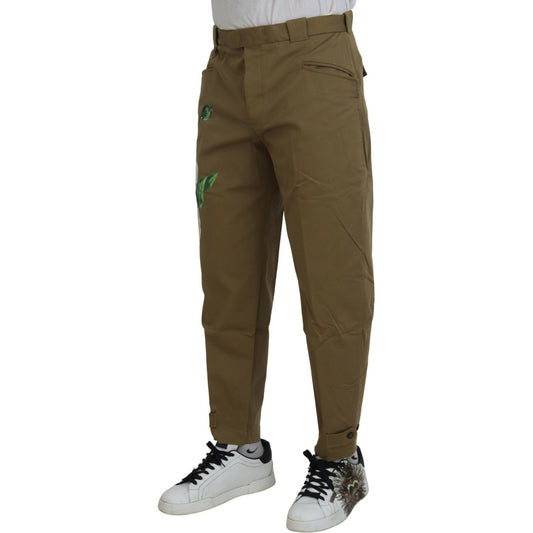 Dolce & Gabbana Exquisite Floral Beige Chino Pants Dolce & Gabbana Dark Olive Green