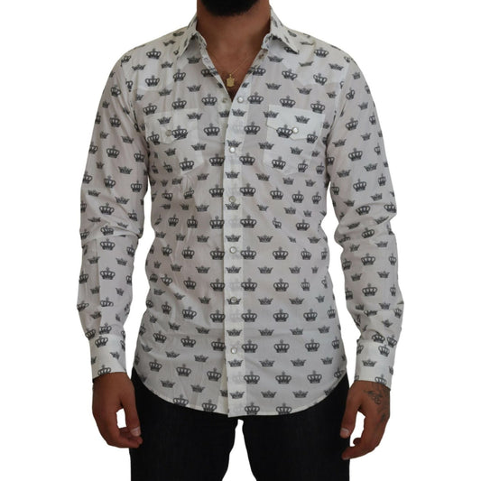 Dolce & Gabbana Slim Fit Crown Print Dress Shirt Dolce & Gabbana Light Slate Gray