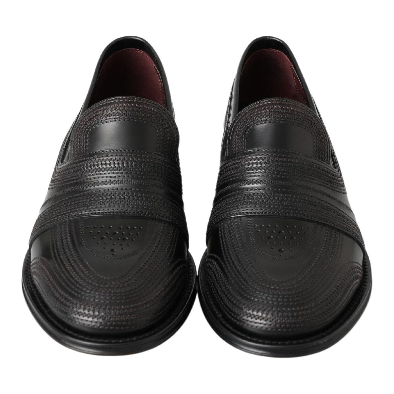 Dolce & Gabbana Black Leather Slipper Loafers Stitched Shoes