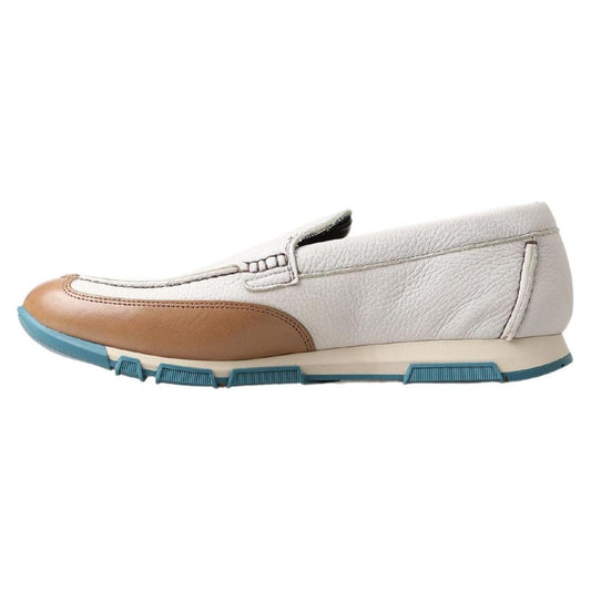Dolce & Gabbana Elegant White Leather Slipper Loafers Dolce & Gabbana Gray