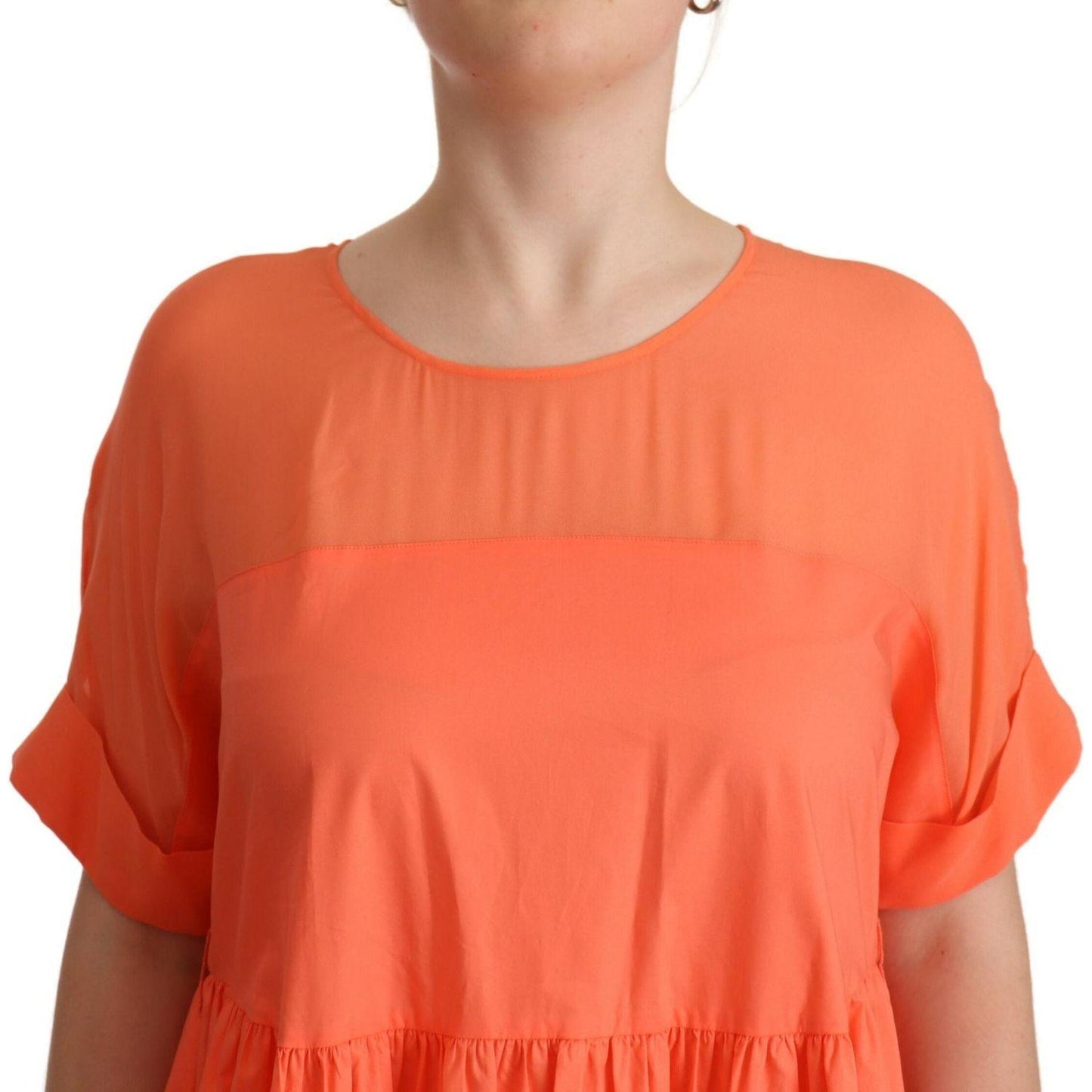 Twinset Coral Cotton Blend Short Sleeves Maxi Shift Dress