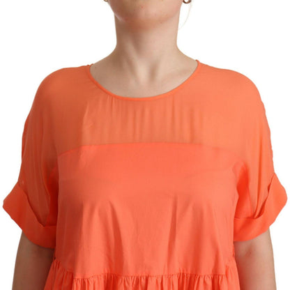 Twinset Coral Cotton Blend Short Sleeves Maxi Shift Dress