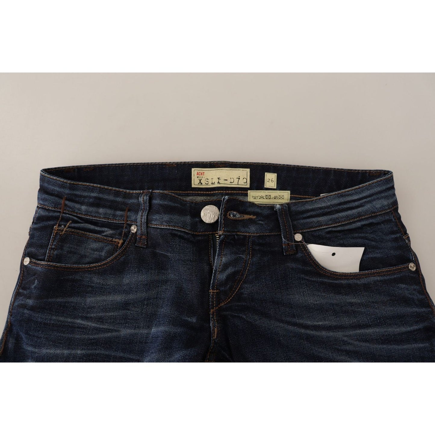Acht Blue Washed Cotton Low Waist Skinny Denim Jeans