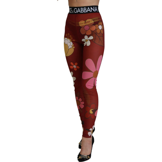 Dolce & Gabbana Floral Red High Waist Leggings Dolce & Gabbana Dark Red
