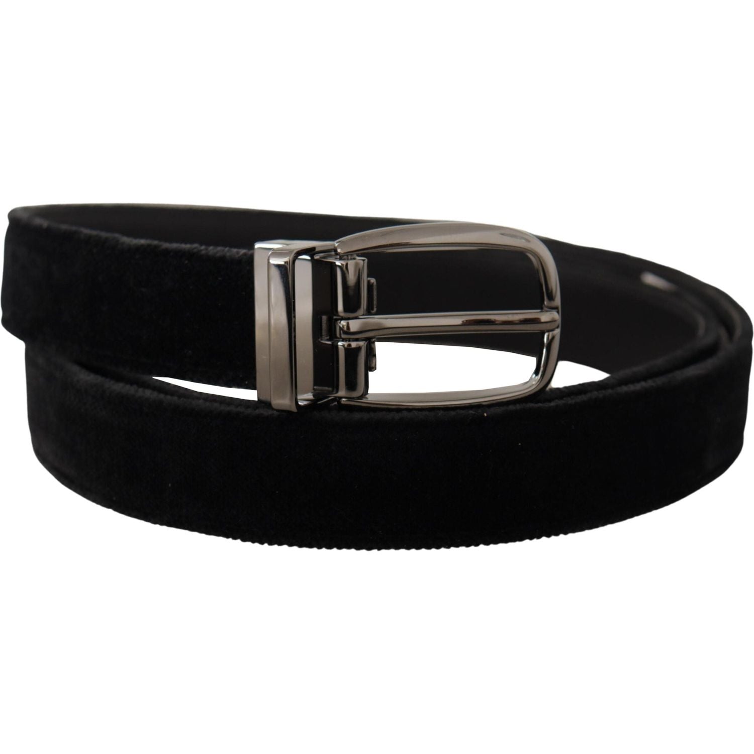 Dolce & Gabbana Black Velvet Classic Logo Engraved Metal Belt