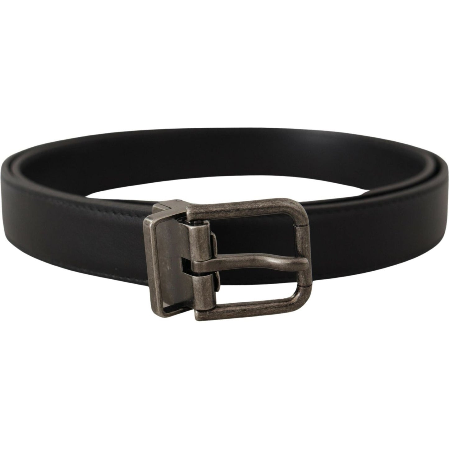 Dolce & Gabbana Black Plain Leather Vintage Logo Metal Buckle Belt