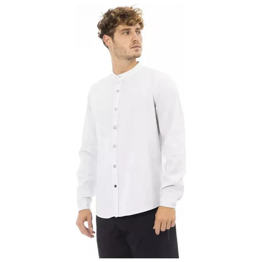 Baldinini Trend White Linen Men Shirt Baldinini Trend Dark Slate Gray