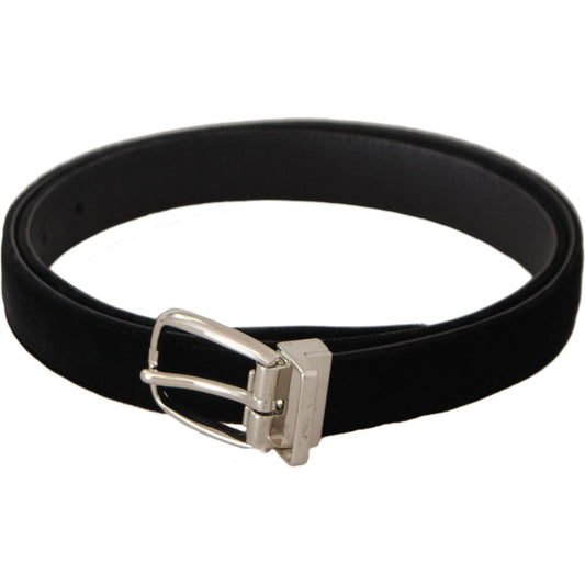 Dolce & Gabbana Black Casual Velvet Silver Tone Metal Buckle Belt