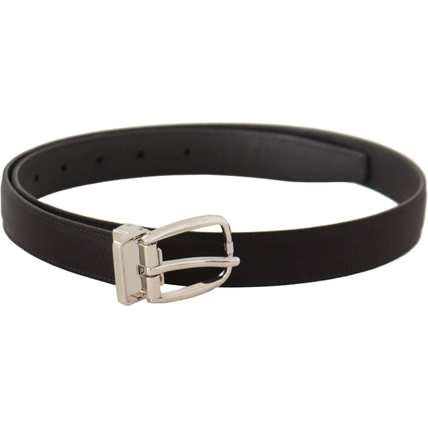Dolce & Gabbana Black Canvas Leather Silver Logo Metal Buckle Belt