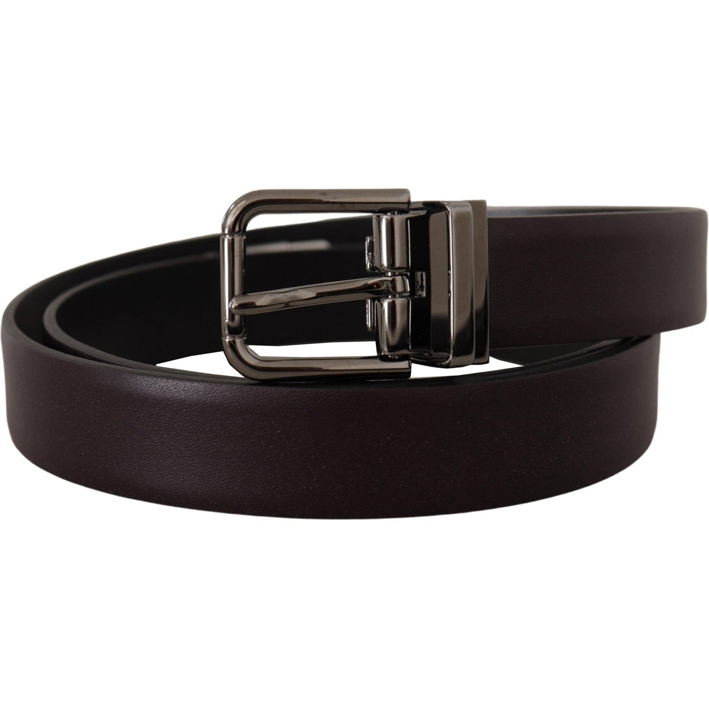 Dolce & Gabbana Dark Purple Leather Box Borchia Metal Buckle Belt