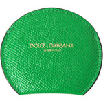 Dolce & Gabbana Green Calfskin Leather Round Logo Hand Mirror Holder SMY101209