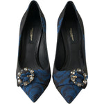 Dolce & Gabbana Blue Floral Ayers Crystal Pumps Shoes