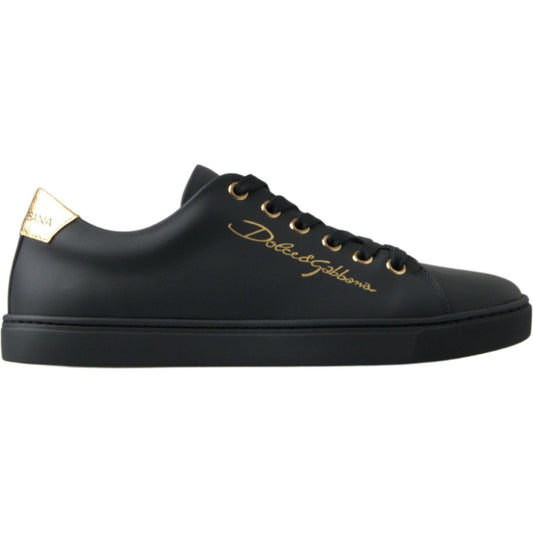 Dolce & Gabbana Black Gold Leather Classic Sneakers Shoes