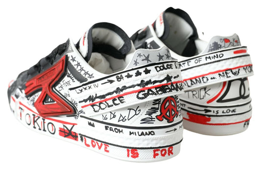 Dolce & Gabbana Multicolor Hand-Painted Leather Sneakers Dolce & Gabbana Light Gray