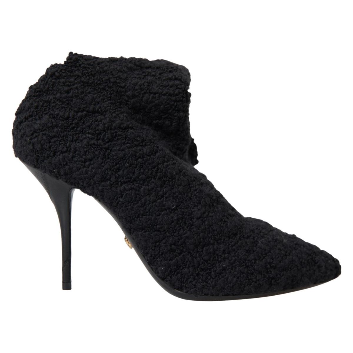 Dolce & Gabbana Black Stiletto Heels Mid Calf Boots