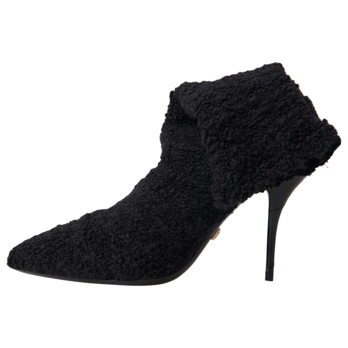 Dolce & Gabbana Black Stiletto Heels Mid Calf Boots