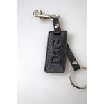 Dolce & Gabbana Black DG Logo Leather Silver Metal Keychain SMY101200