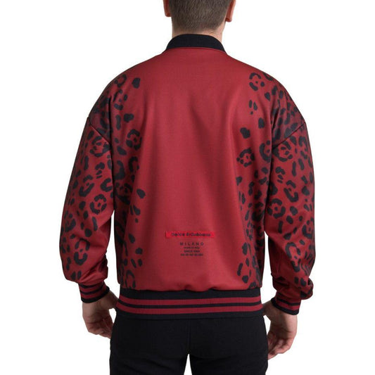Dolce & Gabbana Red Leopard Print Bomber Jacket Dolce & Gabbana Brown